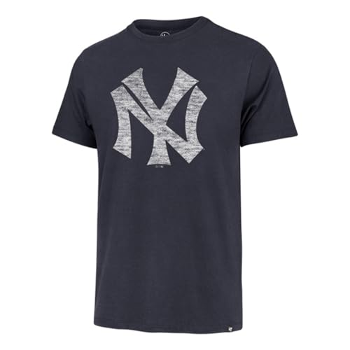 47 MLB Men's Official Distressed Cooperstown Primary Logo Premier Franklin T-Shirt (US, Alpha, Small, Regular, Regular, New York Yankees - Navy)