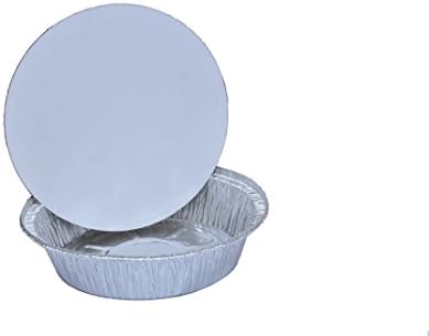 Takeout to-Go Round Restaurant Disposable Aluminum Foil Pan Sets with Flat Board Lids, 25 Count, 7 1/8"x 7 1/8" x 1 1/2" deep