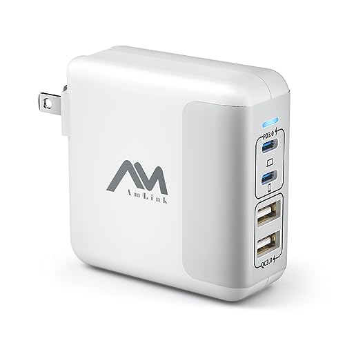 Amlink 50W USB C Charger - 4 Port GaN Fast Charger Block, Compact USB C Wall Charger with Foldable Plug, USB C Power Adapter for iPhone 15/14/13/12 Pro Max, MacBook Pro/Air, iPad, Galaxy, Note, etc.