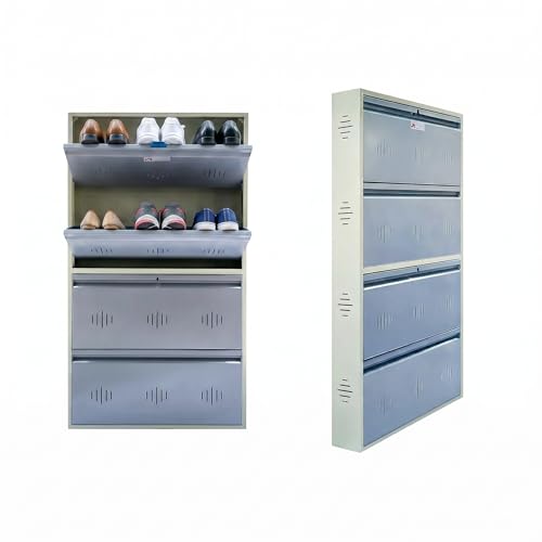 Image of StayHappy Metal Shoe Rack | 4 Door Metal Shoe Rack with Dual Lock | Wall Mounted | Chappal Stand (Silver)