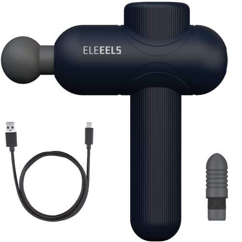Eleeels Massagepistole G1 Massage Gun, max. 3200 U/min, Massagegerät für den ganzen Körper, 4 Geschwindigkeitsstufen, 2 Massagemodi, ultraleiser Betrieb, gummierter Griff, wiederaufladbar, schwarz
