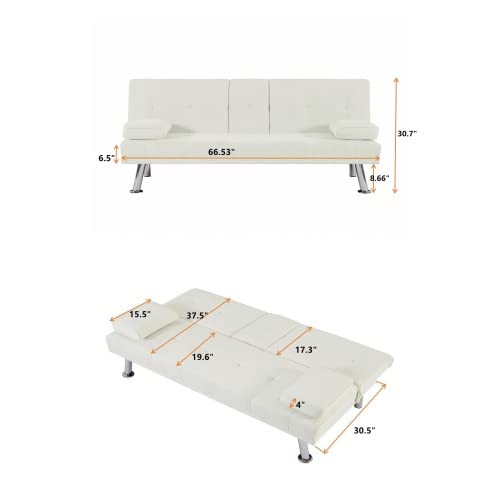 Anwicknomo Convertible Folding Futon Sofa Bed With Metal Legs & 2 Cupholders, Modern Faux Leather Upholstered Couch Loveseat Sleeper, Folding Couches Bed, Removable Armrests For Small Spaces (Black) #TOP3