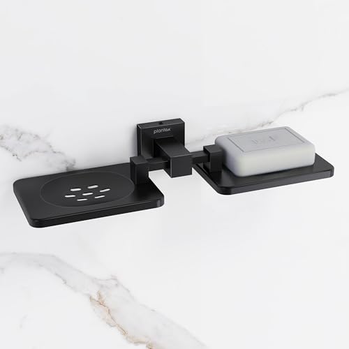 Image of Plantex 304 Grade Stainless Steel Double Soap Holder Stand for Bathroom and Wash Basin /Bathroom Accessories - Splash (Black)