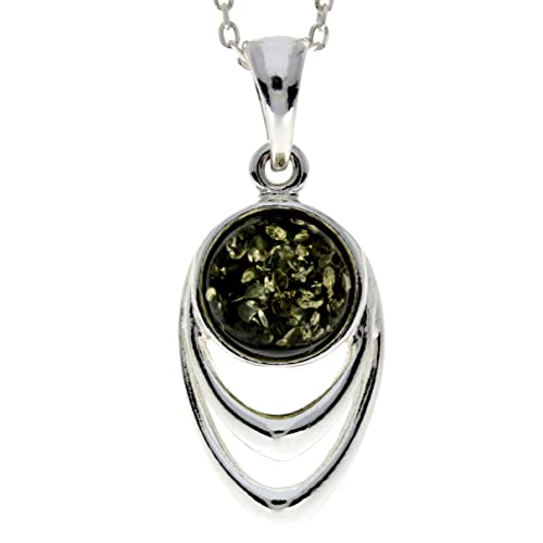 Genuine Round Baltic Amber & Sterling Silver Modern Pendant without Chain - GL2019