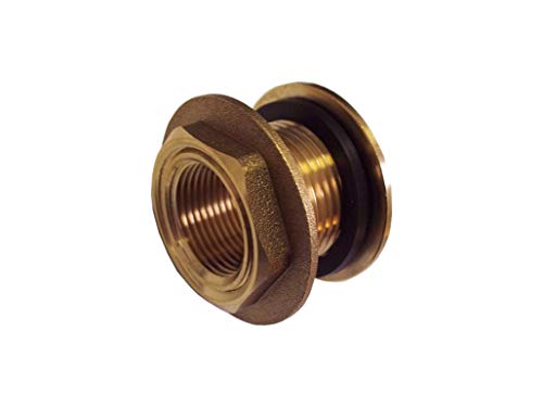 VOXTRADE Rain Butt Feed-Through Brass with Nut and Seal, 1 1/4 Inch Male / 1 Inch Female