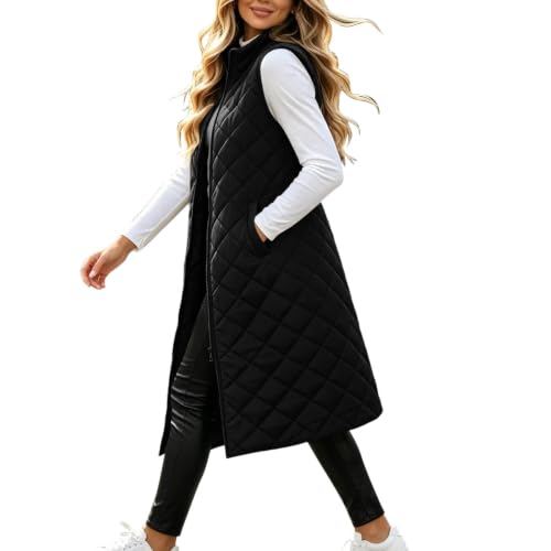 Long Puffer Vest Women Sleeveless Zip Up Winter Quilted Jacket with Pockets - image 9