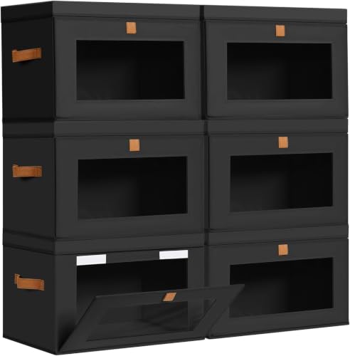 Image of DIMJ Storage Bins with Lids - 6 Pack Large Fabric Closet Organizer with Window & Handles, Collapsible Decorative Storage Boxes for Shelves Under Bed, Books Clothes Blankets Sweaters Organization