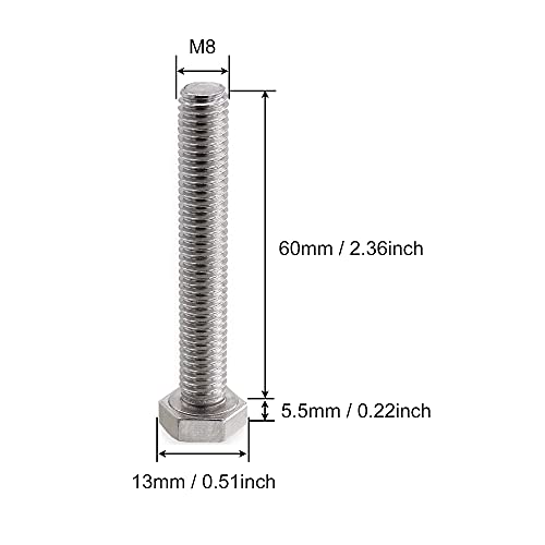 Tornillo de cabeza hexagonal M8 para evitar óxido en estructuras expuestas pack 5 pernos 60mm 2