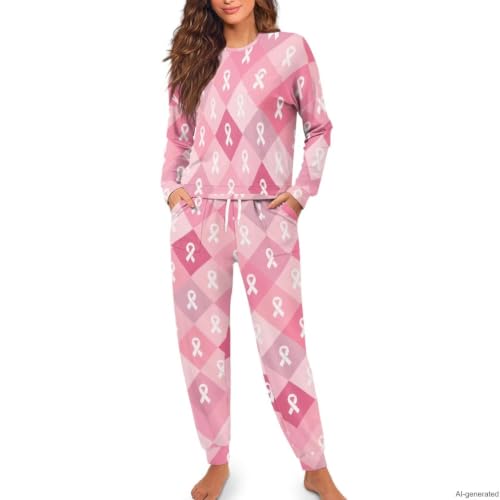Image of Womens Pajama Sets 2 Piece Pjs Lounge Sets Long Sleeve Sleepwear Crew Neck Pullover Top with Long Pants