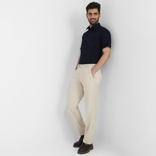 Image of Raymond Men Contemporary Fit Solid Pattern Pure Cotton Semi Cutaway Collar Half Sleeve Formal Shirt