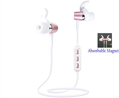 Bluetooth 4.1 Wireless Sport Magnetic Earphones High Quality Stereo Headset in ear Handsfree Headphones Earphones With Mic For iPhone iPad Samsung Huawei HTC and other smart phones, Tablets(Gold)