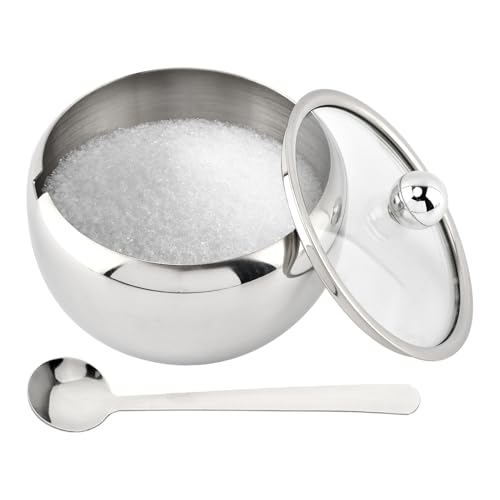 Cramelith 304 Stainless Steel Sugar Bowl with Lid & Spoon,