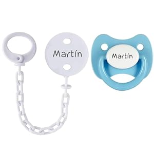 Kuxulu – Pack Chupetes Personalizados con Nombre para Bebes – Tetinas de Silicona para bebes – Tetina 0/6 Meses Pack SujetaPack Chupetes Niño