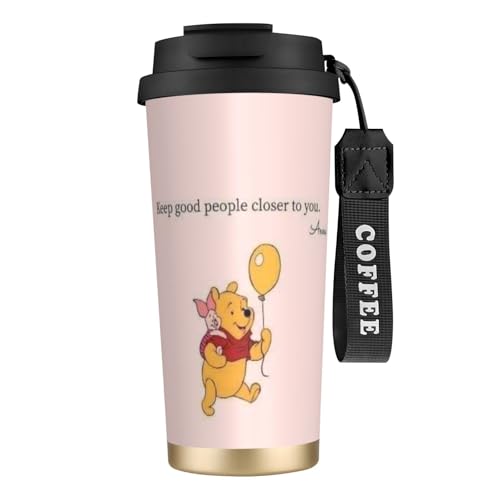 ク マのプーさん コーヒーカップ 500ml真空断熱マグボトル 保温 保冷 多重構造 大容量 直飲み ストロー付き洗いやすい アウトドア 漏れ防止 サーモス水筒 食品グレードステンレス316 男女兼用 車用 父の日、母の日ギフト 外出、自宅、オフィス使用