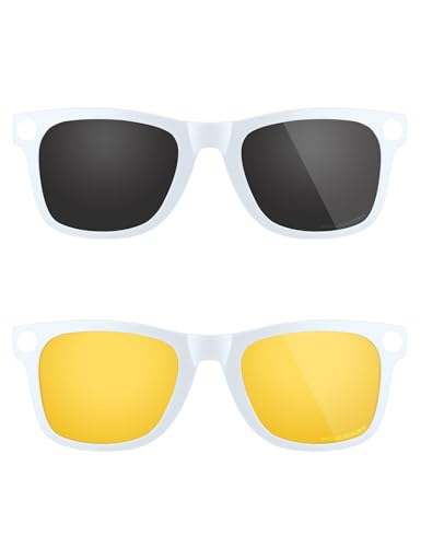 �Ό��N���b�v�I���T���O���X for Ray-Ban Meta Wayfarer RW4006 & Gen 2 RW4012 (Size 50-22), �ϐF�h�~�N���b�v ? �����E�j���̖ڂ���� - �u���b�N & HD�C�G���[