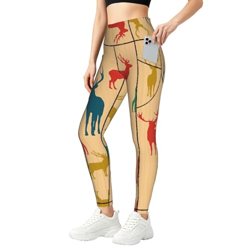 Pantalones de yoga Deer Show con bolsillos y control de abdomen para mujer