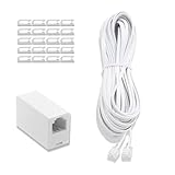 10M 電話線 モジュラーケーブル RJ11 6P4C 純銅線コア 爪折れ防止 6極4芯 電話延長ケーブル 電話延長コード 電話、ファクシミリ、モデム、応答機用 (中継延長アダプタ+ 20個ケーブルクリップホルダ)