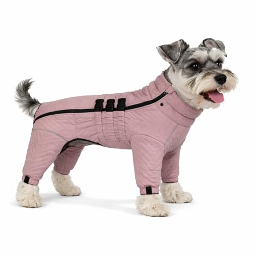 Lovelonglong Warm Dog Coat Double Layers Vest, 4 Legs Covered Windproof Waterproof Reflective Outdoor Skating Costume for Corgis Dachshund - Lotus Pink D-L