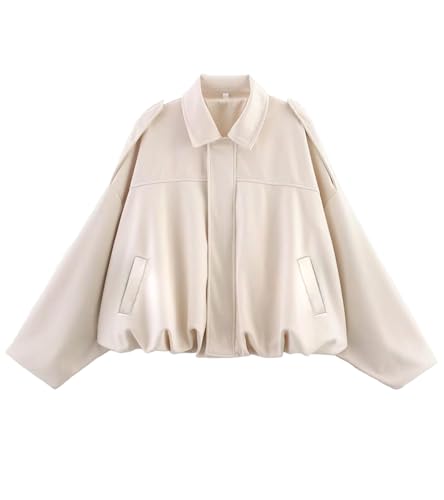 Bnigung Womens Faux Suede Bomber Jacket Casual Lapel Pilot Cropped Coat Oversized Motorcycle Jackets 2025 Outerwear(Beige-M)