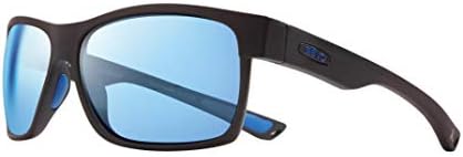 Revo Sunglasses Espen x Bear Grylls: Polarized Lens with Bendable Rectangle Wrap Frame, Matte Black Frame with Blue Water Lens (RE 1097 01 BL)