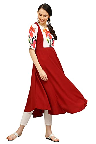 Image of Women's Crepe A-Line Printed Kurti(ALC9121CHRY1 Cherry X-Small)