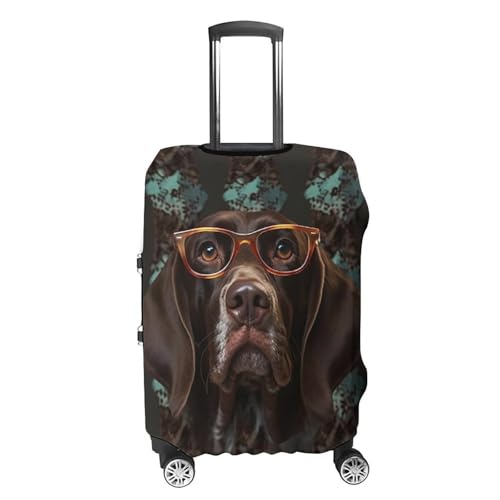 German Shorthaired Pointer In Glasses Luggage Cover, Washable Elastic Suitcase Cover Protector Fit 18-32 Inch Luggage4