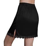 Brinkina Women's Half Slip Under Dress Slip Skirt with Lace Trim Petticoat Shorts for Dresses Non-Cling Slip Liner for Sheer Lace Dresses (L,105Black)