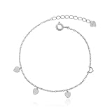 Meissa Sterling Silver Heart Ankle Bracelets for Women Adjustable Summer Foot Chain Waterproof Beach Anklet Jewelry Gifts for Her Brides, Silver