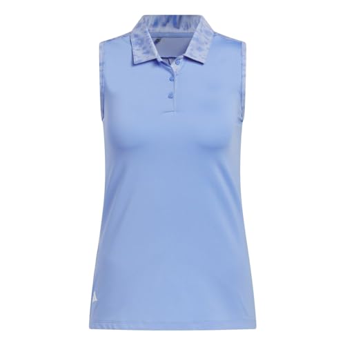 adidas Women's Ultimate365 Print Sleeveless Golf Polo Shirt Blue Fusion L