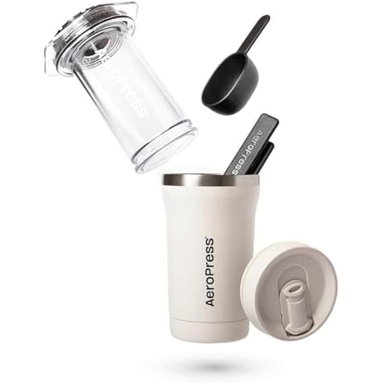 AeroPress Go Plus, Small Portable Coffee Maker Kit, Travel, Camping & Office, All-in-One French Press, Pour-Over & Espresso Style Manual Brewer, 2 Min Brew for Less Bitterness, More Flavor, Cream
