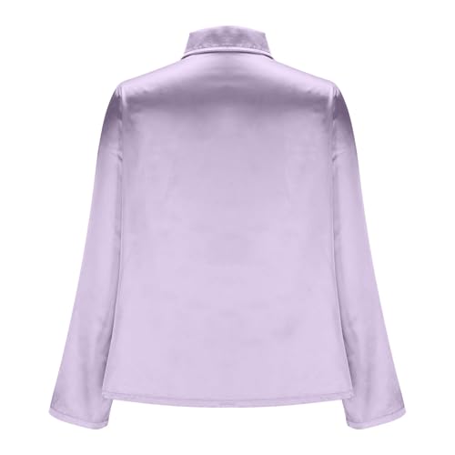 Blusas de Mujer Elegantes Rebajas,Camiseta Manga Larga Mujer de Satén Color Sólido Moda Suelto Cuello Abierto Tumblr Tops Casual Fiesta Versátiles T-Shirt Camisa Original Otoño Invierno Basic tee - imagen 4