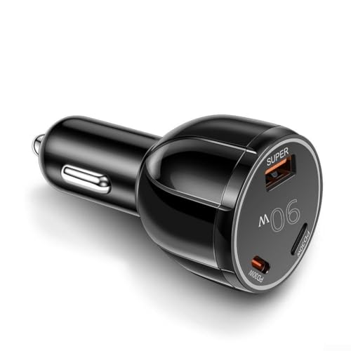 Fast 90W Car Charger with 3 Ports Including USB for QC3.0 and 2 PD 30W Ports Suitable for Smartphones and Tablets (Black)