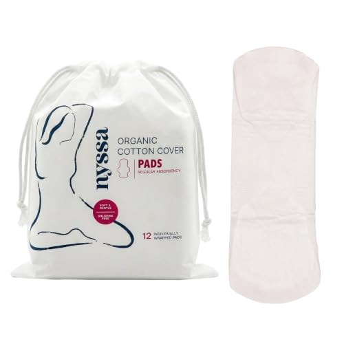 Image of Nyssa Organic Cotton Cover Period Pads, Regular Absorbency - Ultra Thin Menstrual Pads with Wings | Chlorine Free, Fragrance Free (2-Pack)