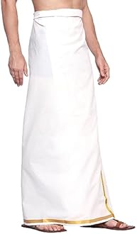 Gowri Tex Jari Lungi Lungi Mens 100% Pure Cotton White with Gold Size 2M 1 Piece