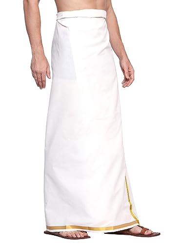 Gowri Tex Jari Lungi Lungi Mens 100% Pure Cotton White with Gold Size 2M 1 Piece