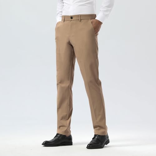 Image of Plaid&Plain Men's Slim Fit Dress Pants Stretch Khaki Pants Wrinkle Free