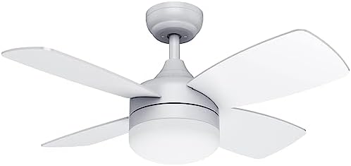 wurzee Ceiling Fan with Lights Remote Control, 36 Inch, Ceiling fan Reversible Motor, Timing, Dimmable Light, 4 Blades, White Ceiling Fan with Light for Farmhouse, Kitchen, Garage, Hallway