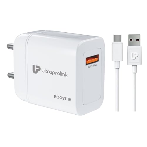 Image of UltraProlink | 18W QC 3.0 Fast Charge | Smart IC & Auto Detect Compatible with Vivo, iQoo, Redmi, Samsung & Xiaomi | 1m Type C Cable | White | UM1340