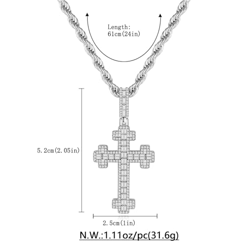 Cross Necklace for Men, Stainless Steel Christian Cross Pendant Necklaces for Men, Silver Chain Necklace for Men, Fade-Resistant, Stylish Jewelry Gift for Him