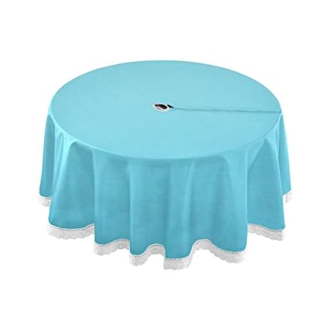 Qilmy Blue Solid Color Outdoor Tablecloth 60 Inch Waterproof Round Tablecloth with Umbrella Hole and Zipper for Backyard Party BBQ Decor Cover