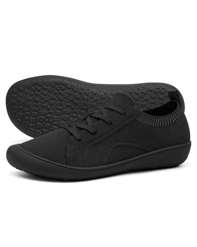 Women's Wide Toe Minimalist Barefoot Walking Shoes Comfort Low Top Knit Lace-up Sneakers Casual Outdoor Tennis Shoes - Main Image