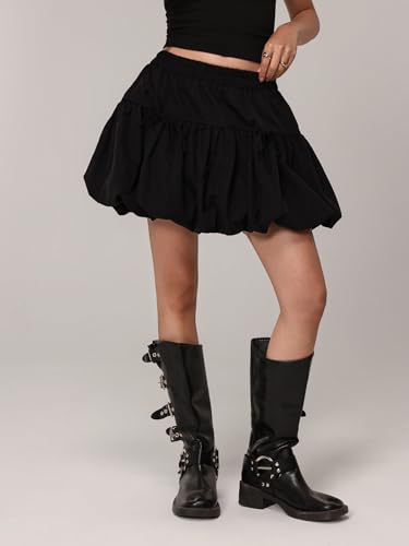 Women's Bow High Waisted A Line Skirts Y2k Bubble Skirt3