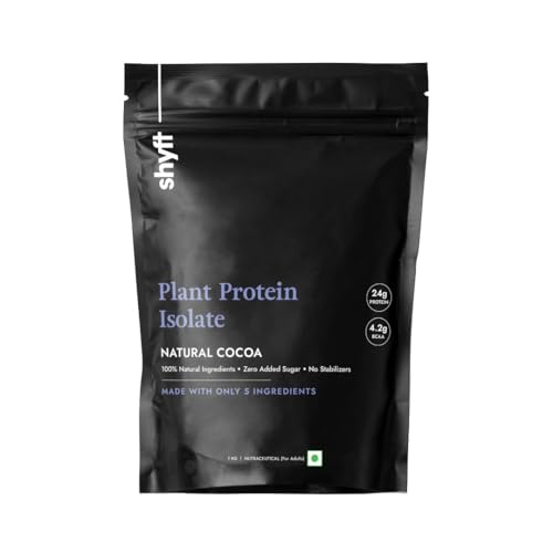 Image of Shyft Plant Protein Isolate | Natural Cocoa - 1kg | Pea & Rice Protein | 24g Protein, 4.2g BCAA | Easy to Digest | Complete Amino Acid Profile | Just 5 Natural Ingredients | No Chemicals | Chocolate