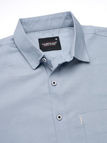 Image of Majestic Man Solid Cotton Casual Shirt - Slim Fit, Full Sleeves, Premium Button Closure