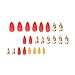 TBRZTR 24 Pcs Round Head Almond Shape Flower Press on Nails Medium Artificial Acrylic Fake with Leaf Designs Full Cover Reusable Red Yellow Coffin False Women Glue Stick for Set