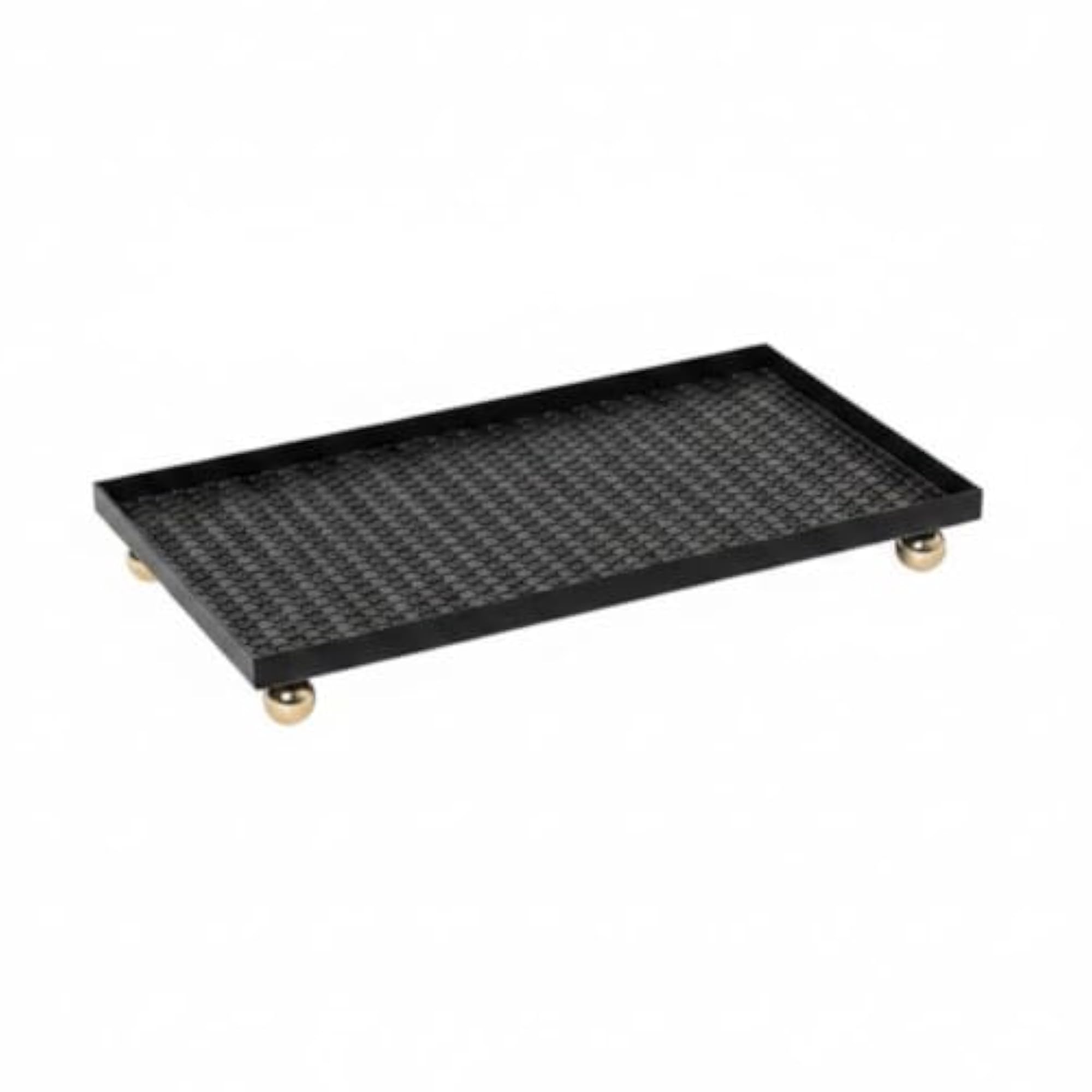 Faux Leather Rectangular Tray with Ball Feet, Elegant Decor