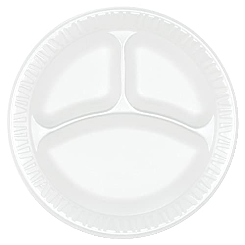 Dart 9CPWCR 9 in White Unlaminated Foam 3 Comp Plate (Case of 500)