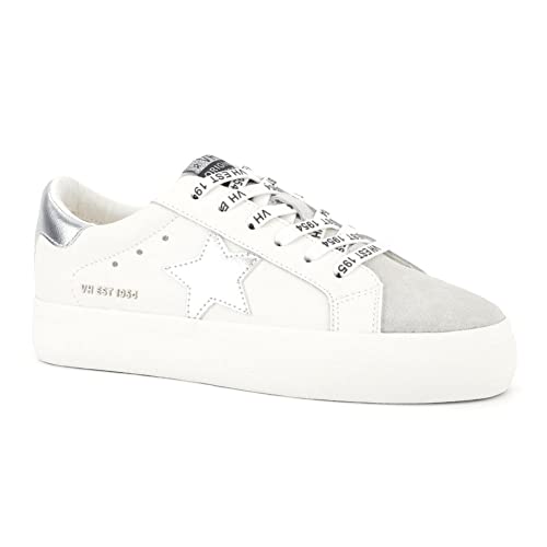 VINTAGE HAVANA Womens Epic Metallic Slip On Sneakers Shoes Casual - Silver, White