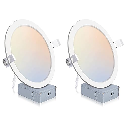 2 Pack Recessed Lighting 8 Inch with Junction Box, 5CCT 8 Inch LED Recessed Lights Dimmable 2700K/3000K/4000K/5000K/6000K, 18W 1400lm Ultra Thin Recessed Lighting - ETL and Energy Star Certified by POWERASIA - Used condition - US$26.12