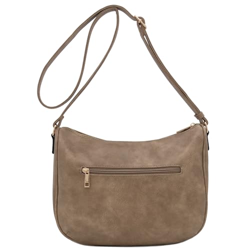 Image of Faux Leather Two Front Zipper Pocket Crossbody Saddle Bag (LightTaupe)